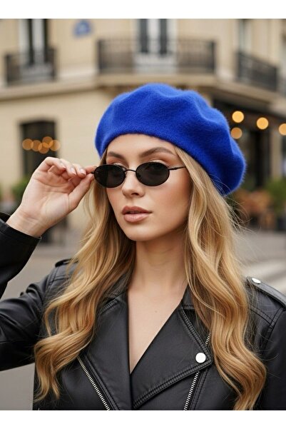 Goldmine Women's Plush Furry French Painter Beret Cobalt Blue