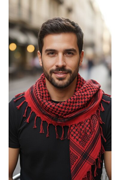 Exve Exclusive Red Black Cotton Soft Woven Shawl Scarf Accessory 90 X 90 cm