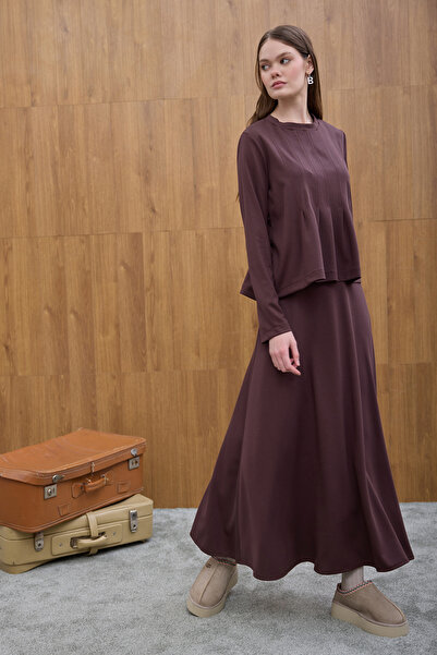 Birgül Bektaş Brown Pleated Detailed Skirt Set