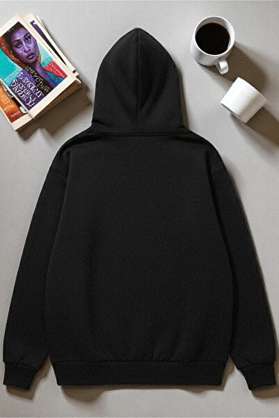 uyguntarz Unisex Sleeping Cat Printed Hooded Sweatshirt