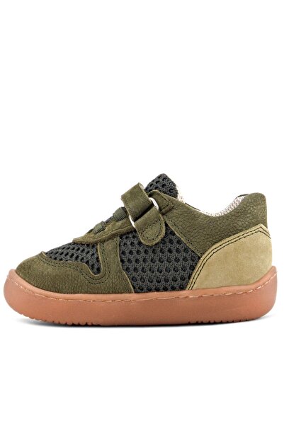 Rakerplus Bob Genuine Leather Khaki Green Barefoot Velcro Elastic Baby Sneaker Shoes