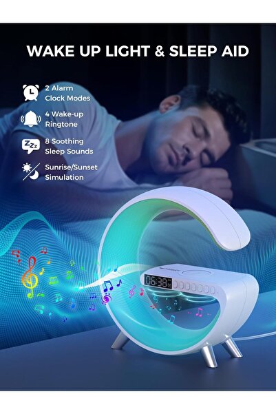 SMILING SHARK Wake Up Light — Wireless Charger Desk Light with Bluetooth Speaker & Sunrise Alarm