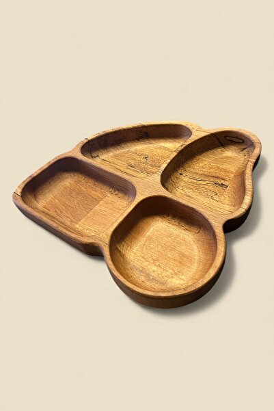 Ayd ahşap Natural Beech Wood 4-Compartment Presentation Plate. Food-Grade Organic Oil, Multi-Purpose and Modern Design.