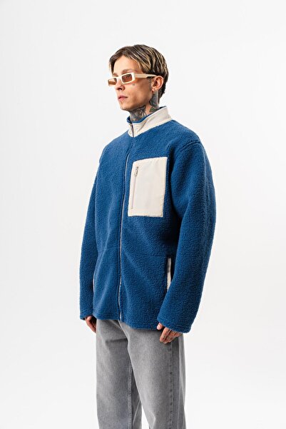 Respire Men's Zip Oversized Teddy Jacket Navy Blue