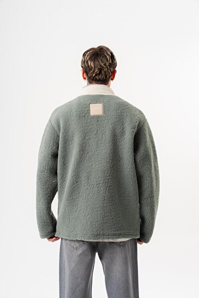 Respire Men's Zip Oversized Teddy Jacket Green