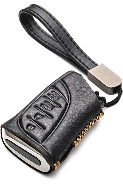 Vitodeco Genuine Leather Smart Key Fob Case, 4-Button, Black, for Lexus