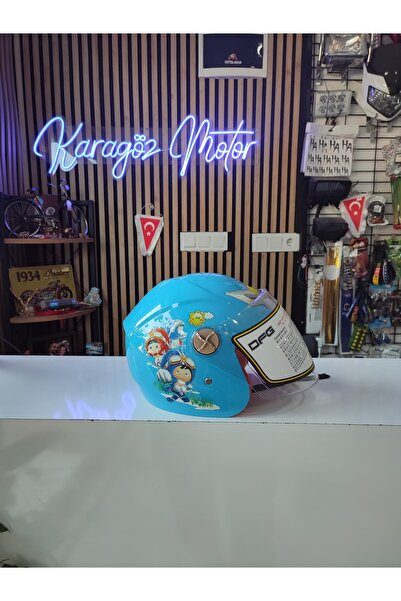 karagöz motor Çocuk kaskı çenesiz Mavi
