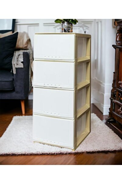 ECVV خزانة بلاستيكية مكونة من 4 طبقات، وحدة تنظيم أدراج الخزانة (بيج-أبيض)