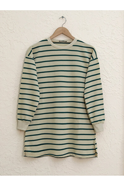 HİJABAYA Ανοιχτό Wortex Sweat με ριγέ μανίκια και ριμπάνα φούστα