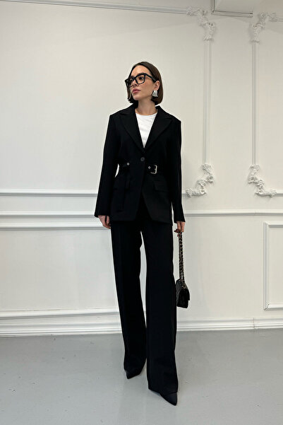 MAGARDE Costum cu design cu centură Blazer - NEGRU