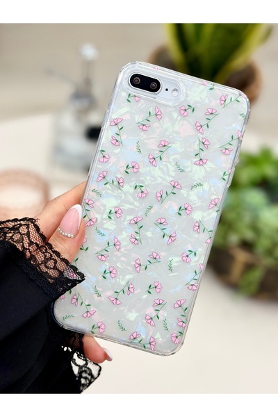 Go Aksesuar 2in1 Flower Color Gradient Patterned Silicone Case Compatible with iPhone 7 Plus and 8 Plus