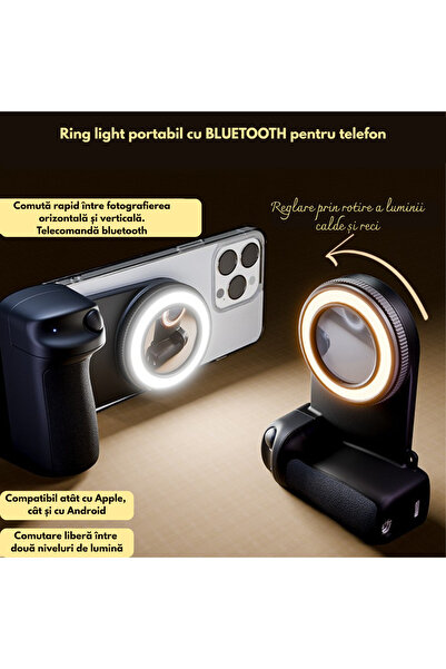 Mirunia Inel luminos portabil cu oglindă, telecomandă detașabilă, reglare lumină caldă/rece, negru, 117x83