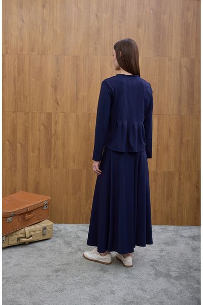Birgül Bektaş Navy Blue Pleated Detailed Skirt Set