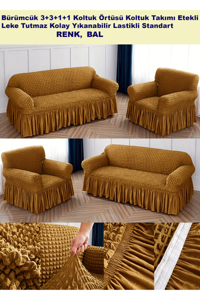 ARTUÇ Bürümcük Sofa Cover Set with Elastic Skirt Sofa Cover 3+3+1+1 Standard