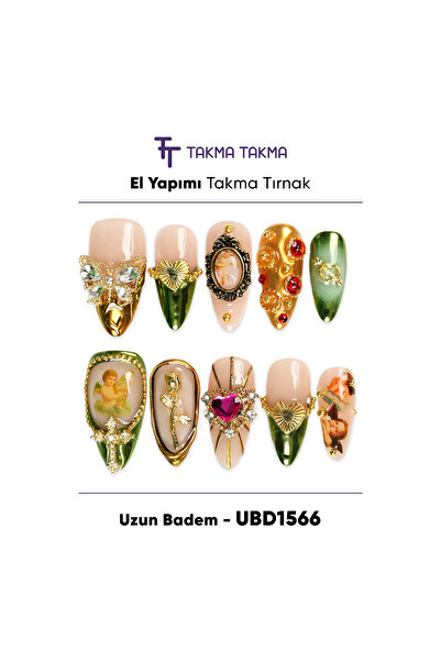 Takma Takma 10'lu Renkli Uzun Badem UBD1566 Tekrar Kullanılabilir El Yapımı P...