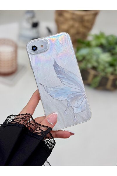 Go Aksesuar iPhone 7 - 8 - Se 2020 Shine Platinum Butterfly Color Gradient Flexible Silicone Case