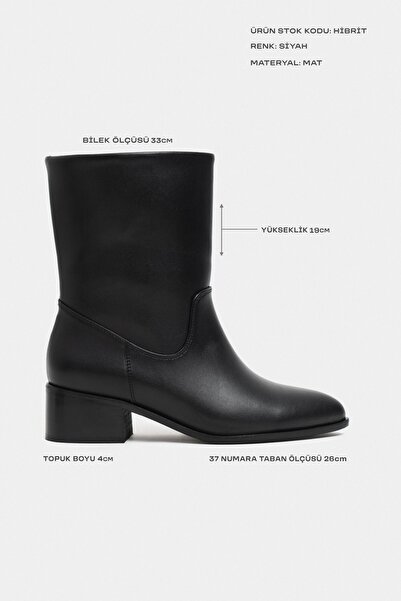 NİŞANTAŞI SHOES Γυναικείες μπότες με κοντό τακούνι υβριδικές μαύρες ματ μυτερές μύτες