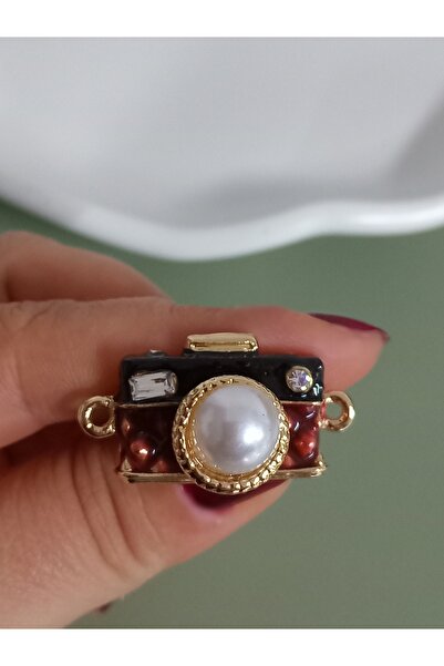 mos&more İncili Küçük Fotoğraf Makinesi Broş