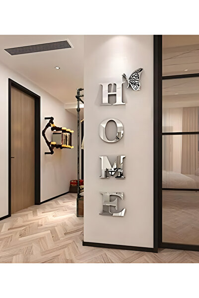 Bola Concept HOME Yazı Duvar Dekoru – 2mm Yapışkanlı Ayna Pleksi Harf Seti (5...