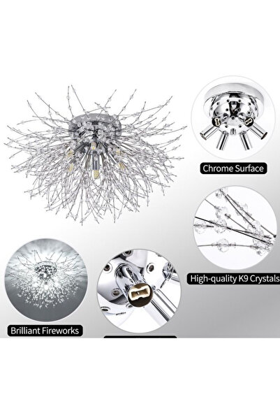 ALC-Shop Πολυέλαιος RONDO Vivace από κρύσταλλο, 5x G9, Διάμετρος 40cm, Λαμπερό Ασημί