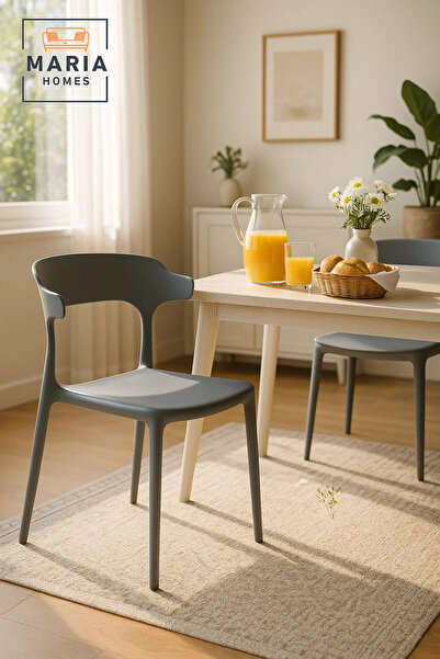 MARIA HOMES Grey Plastic Dining Chair – Modern Lightweight Armless Chair for Indoor and Outdoor Seating