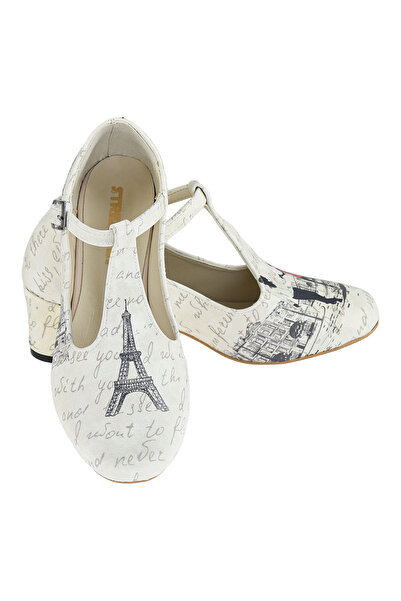 Streetfly Thick Heeled Printed Color Classic Women's Shoes