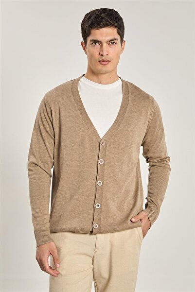 BARRELS AND OIL Men's V-Neck Buttoned Knit Cardigan - Mink