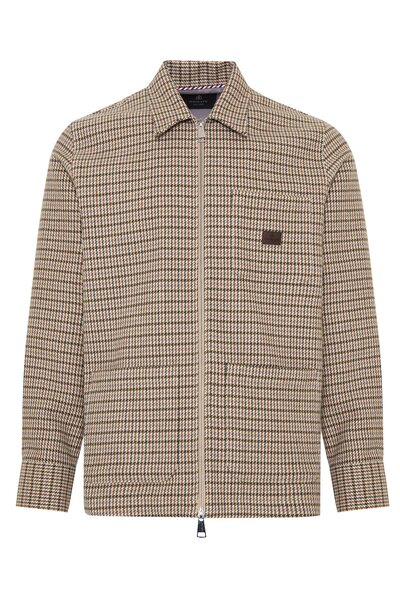 Abbate Monza Flannel Cotton Overshirt Fit Beige Classic Collar Men's Patterned Overshirt