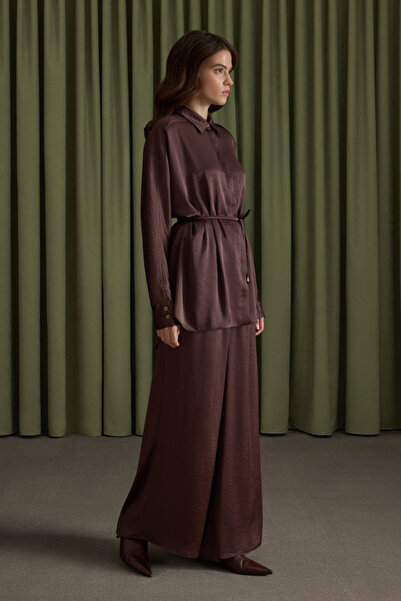 Aker Beli Lastikli Saten Pantolon