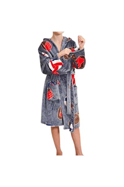 DELPI Fluffy bathrobe with hood and patch pockets, 3-4 years, Gray