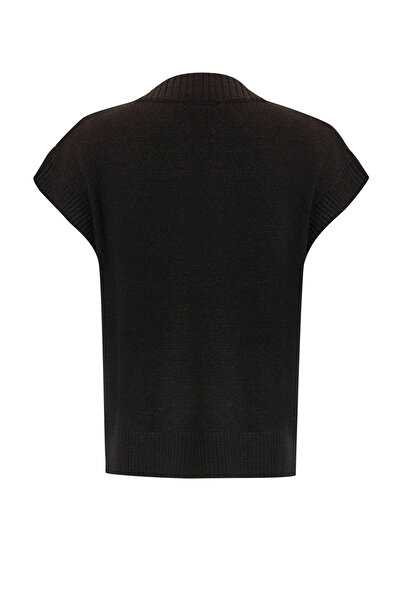 Exquise V-Neck Stone Embroidered Sleeveless Oversize Knit Sweater