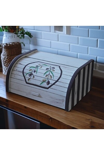 Decoratiuni Vintage Casa Retro Cutie Masline, pentru paine, pictata manua,multicolor, fara tocator, 39 X 18 X 27 cm