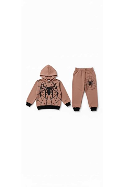 MİNİK MODA EVİ Boy's Spider Printed Tracksuit Set – Hooded Sweat & Jogger Bottom – 2-Piece Set