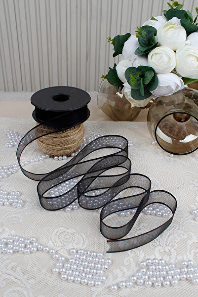 Mortex Black Chiffon Ribbon 2.5 cm 20 m - Wedding, Engagement, Bridal Shower, Gift, Decoration, Birthday, Party
