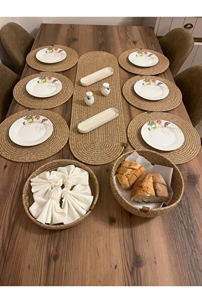 eftlyhome Runner Basket Set, Jute, Wicker, American Service, Cutlery Set, Plate Coaster, Presentation, Bread Basket