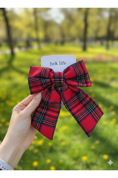 HEK LİFE Red Plaid Bowknot Hairpin Large Tartan Pattern Hair Clip Stylish and...
