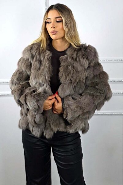 OEM Haină de blană de vulpe Sidonia, mânecă ușor evazat , Cappuccino, mărime S/M/L