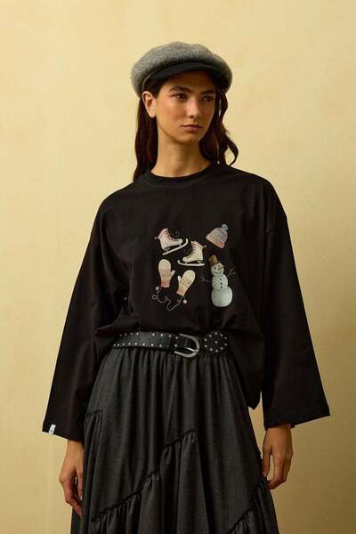 Ceylan Otantik Black Winter Printed Basic Body