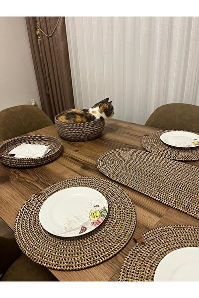 eftlyhome Runner Basket Set, Jute, Wicker, American Service, Cutlery Set, Plate Coaster, Presentation, Bread Basket