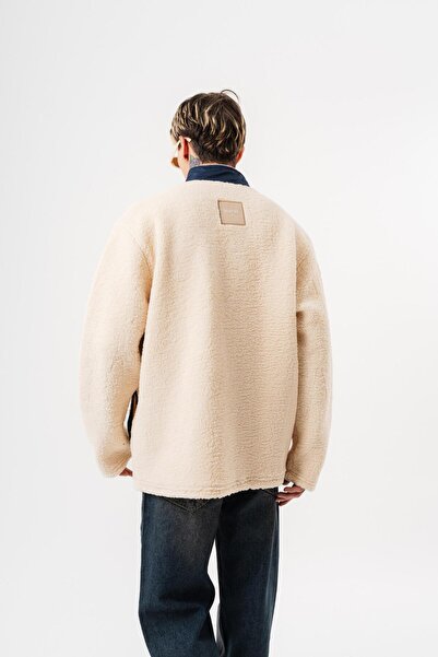 Respire Men's Zip Oversized Teddy Jacket Ecru