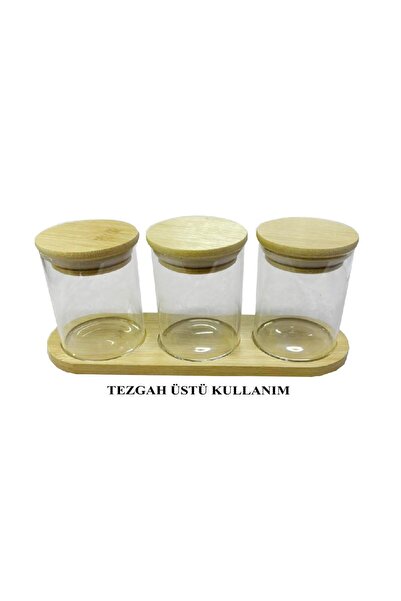 Altabi 3-Piece Mini Spice Jar Set with Bamboo Stand – Vacuum Lid | Jar 7X6 cm | Stand 22X7 cm