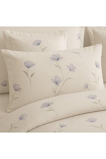 Casa Pucioasa 6-Piece Bed Linen - High Class Extra Fine Cotton, Cream with Purple Flowers -