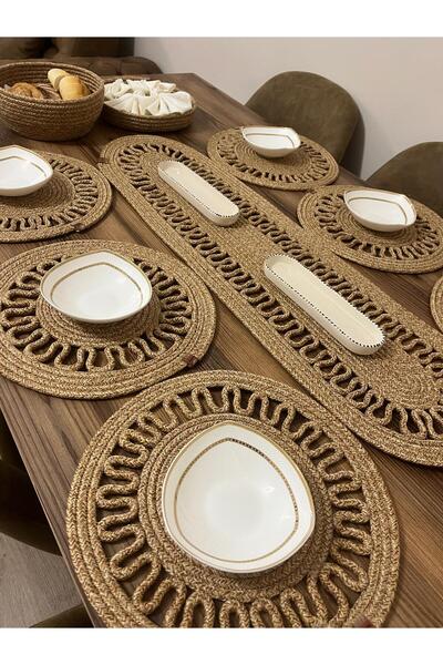 eftlyhome Runner Basket Set, Jute, Wicker, American Service, Cutlery Set, Plate Coaster, Presentation, Bread Basket
