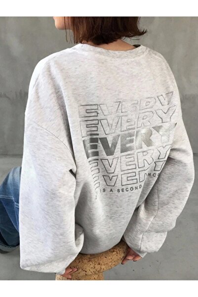 OVER HEAD Women's Gray Every Printed Crew Neck Sweatshirt