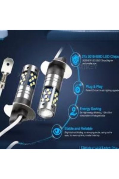 INELAG Set of 2 automotive LED bulbs H3 with lens, 60 W, 27 SMD, 12 V, 6000 K