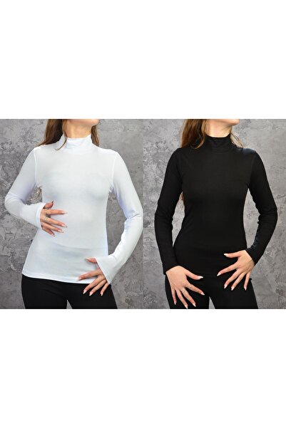 İDOL GİYİM Women's Long Sleeve Turtleneck Viscose Bodysuit Set of 2