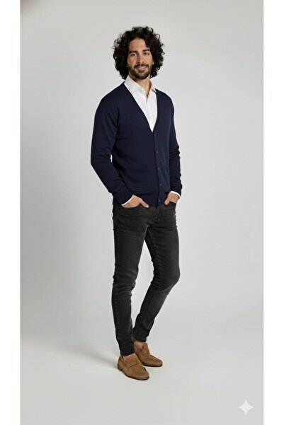 BLUEMOOR Men's Casual Thin Wool Knitwear V-Neck Buttoned Cardigan