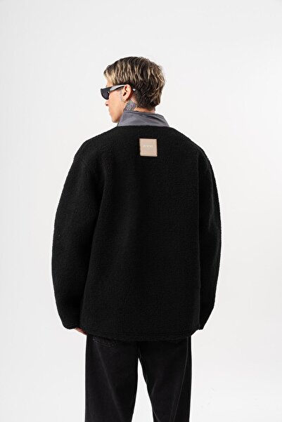 Respire Men's Zip Oversized Teddy Jacket Black