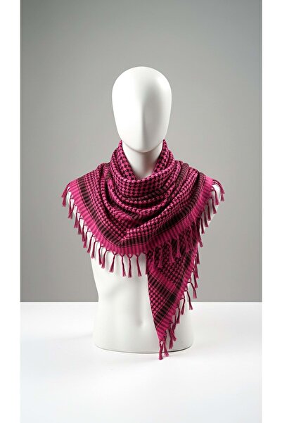 Exve Exclusive Fuchsia Black Cotton Soft Woven Shawl Scarf Accessory 90 X 90 cm