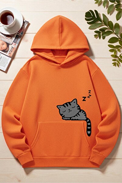 trendypassion Unisex Sleeping Cat Printed Hooded Sweatshirt